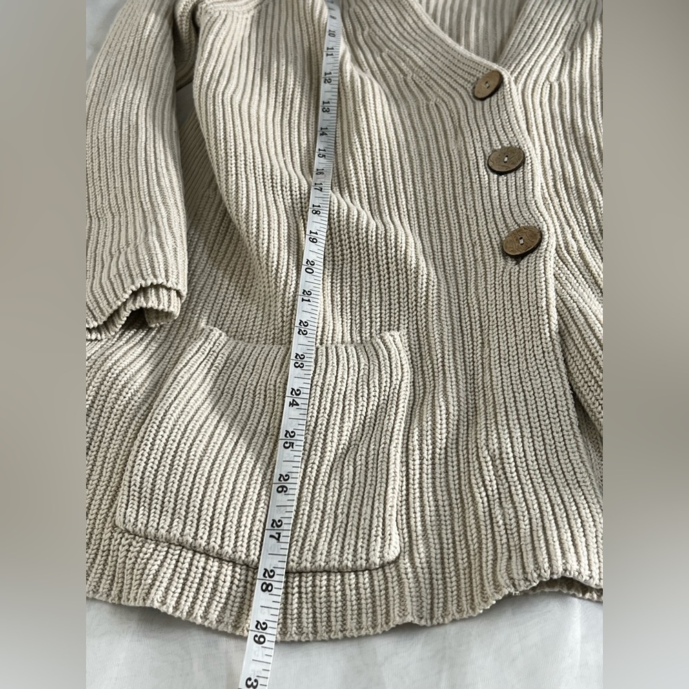 J.Jill Button Front Knit Cardigan Sweater Pockets Collar Beige Cotton Blend M - Picture 8 of 11